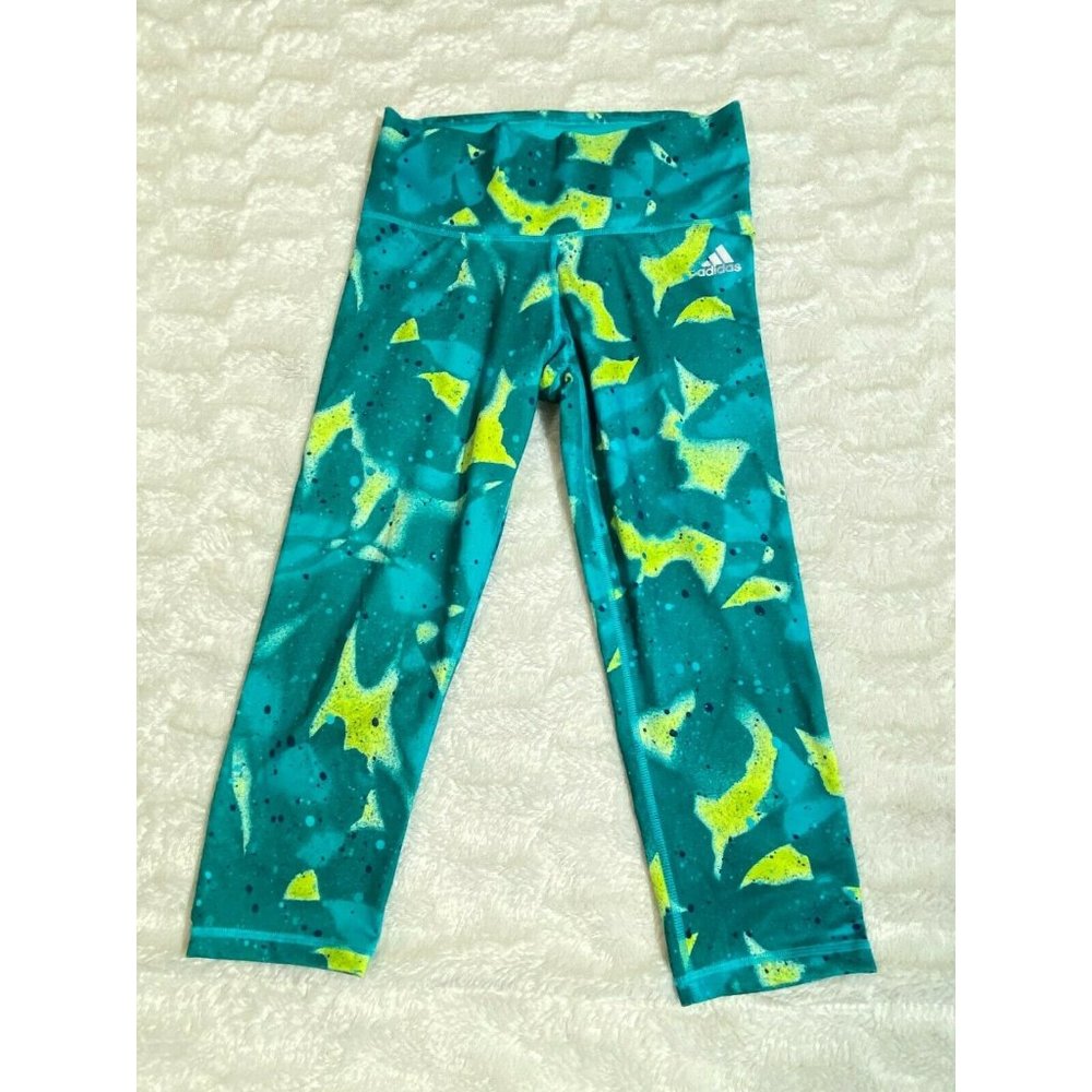 Adidas Climalite Green Print Athletic Capris Sz S